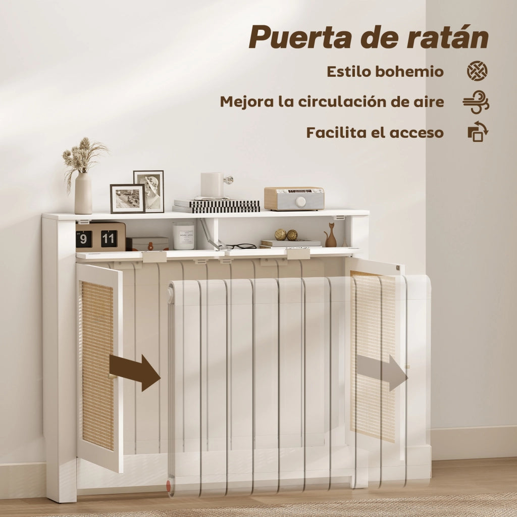 Mobile Copritermosifone con Ante in Rattan ¨C Xylo ¨C Bianco 2 Scomparti
