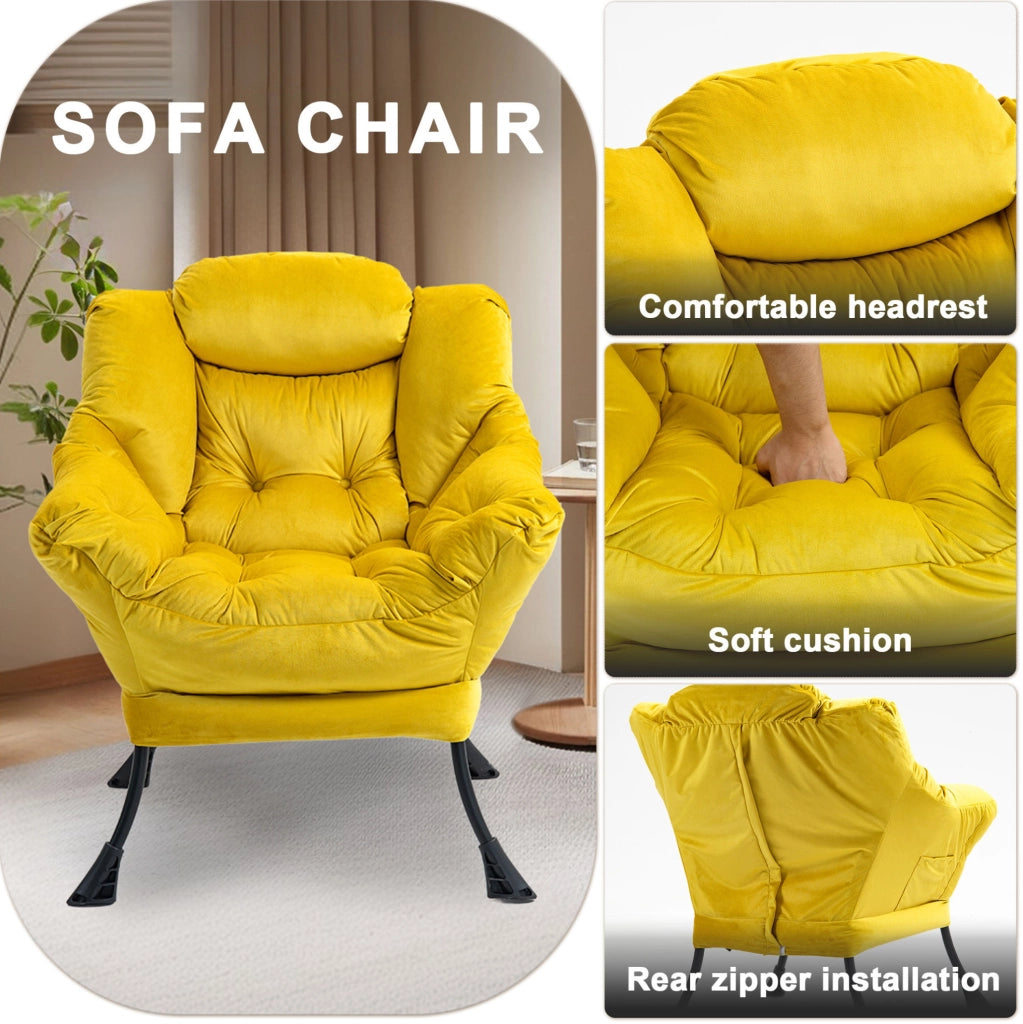 Poltrona relax 65x81x95 cm gialla con struttura in metallo e tasca laterale