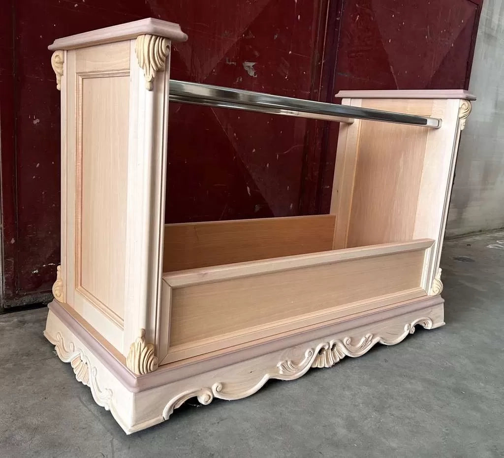 Carrello porta stoffe classico barocco legno grezzo 114x56x78 - Mobili 2G