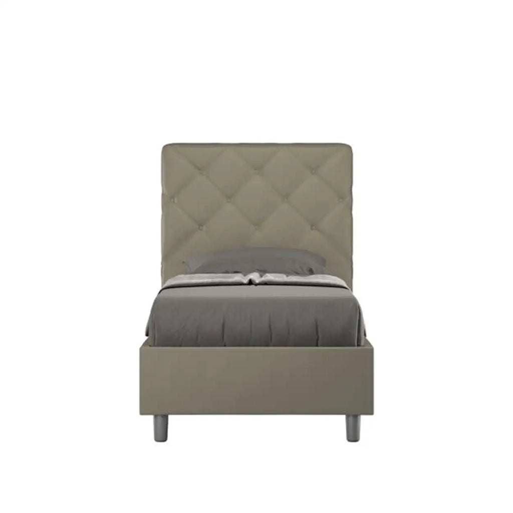 Letto singolo con rete imbottito 80x210 similpelle cappuccino Priya