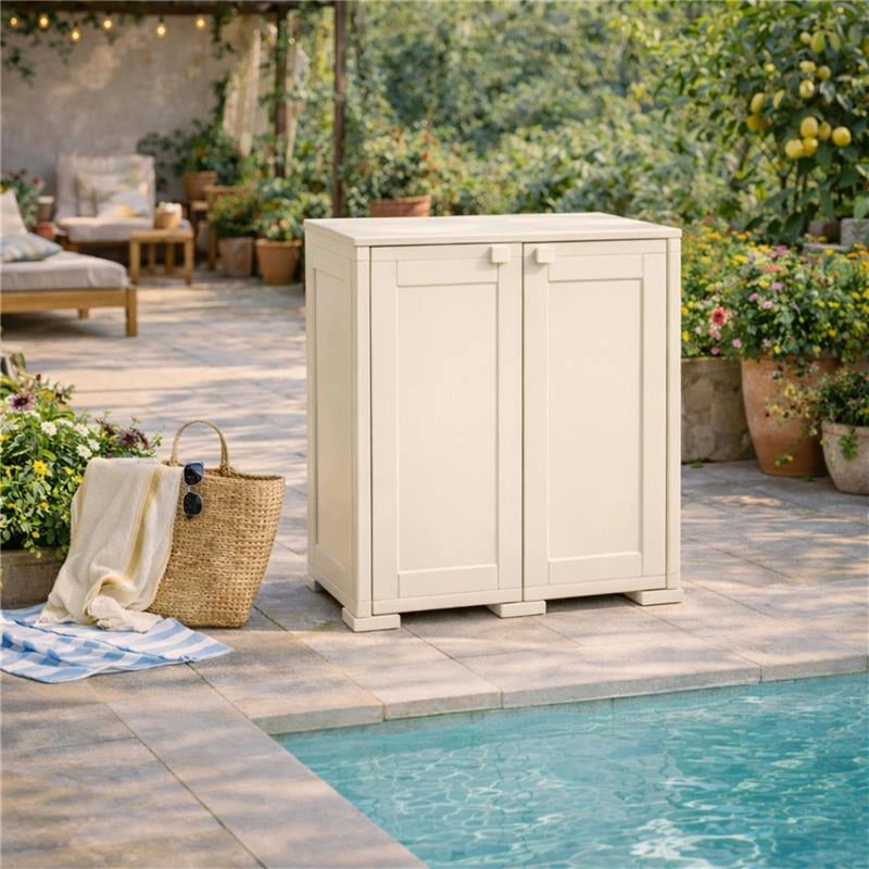 ARMADIO BASSO 79X43X85.5 CM 2 ANTE PANNA – MOBILE COMPATTO SALVASPAZIO PER LAVANDERIA E INGRESSO