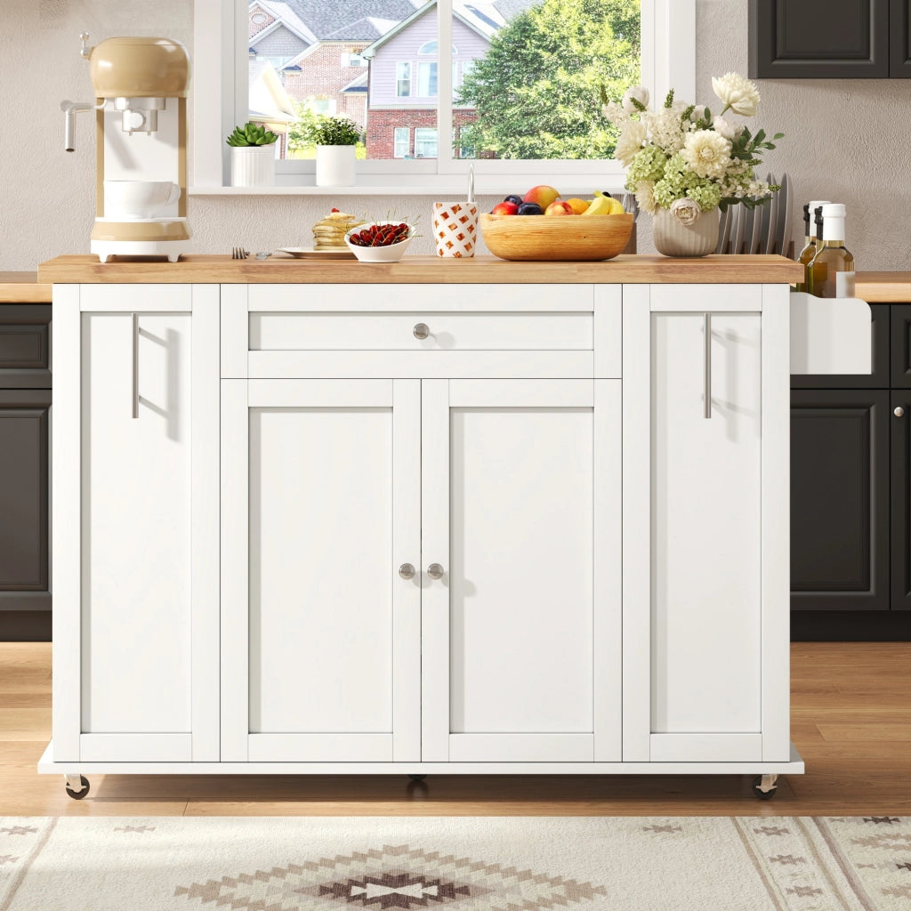 Carrello da cucina con piano ribaltabile; 3 cassetti; 2 ante e ripiani; per cucina; 120×45×87 cm