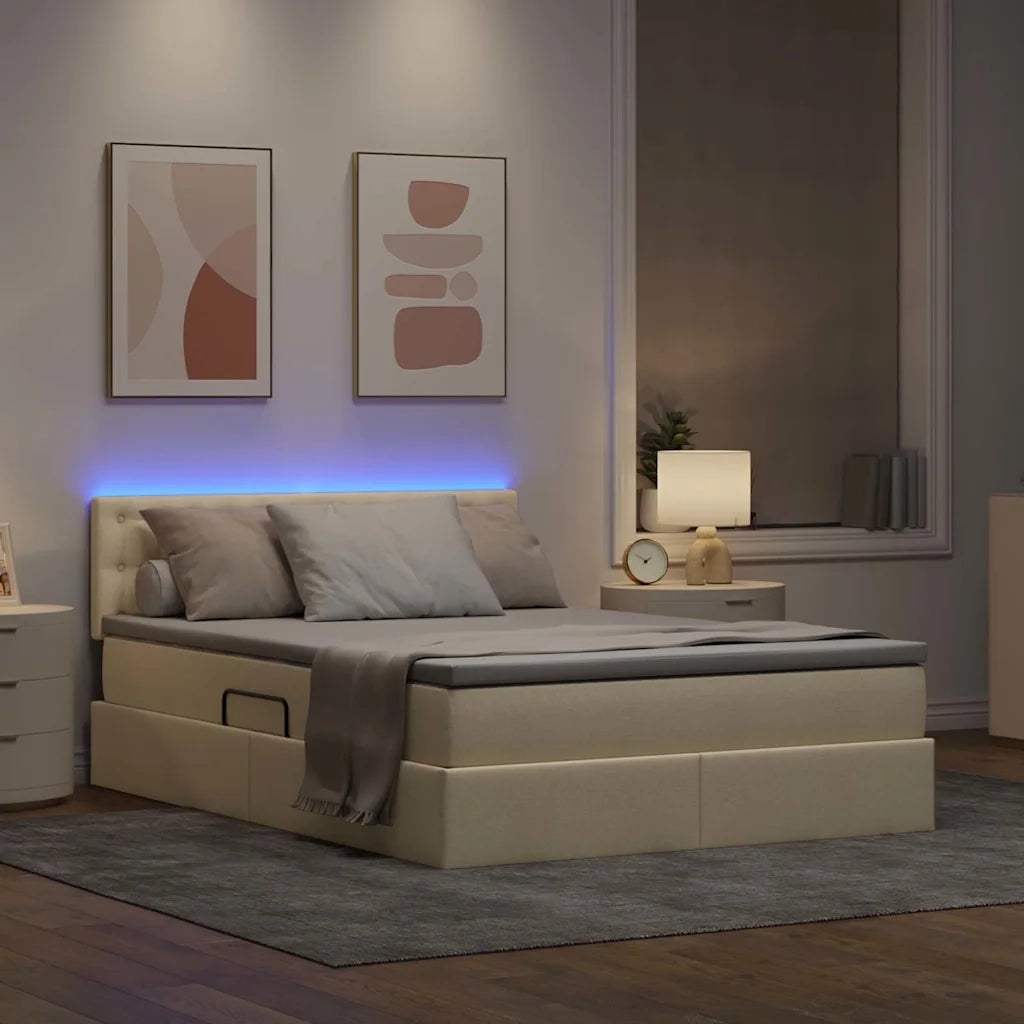 Letto con contenitore LED e materasso Crema 140 x 200 cm