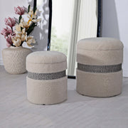 Luder, Pouf Contenitore set da 2, 40x40x47h cm Bianco Crema