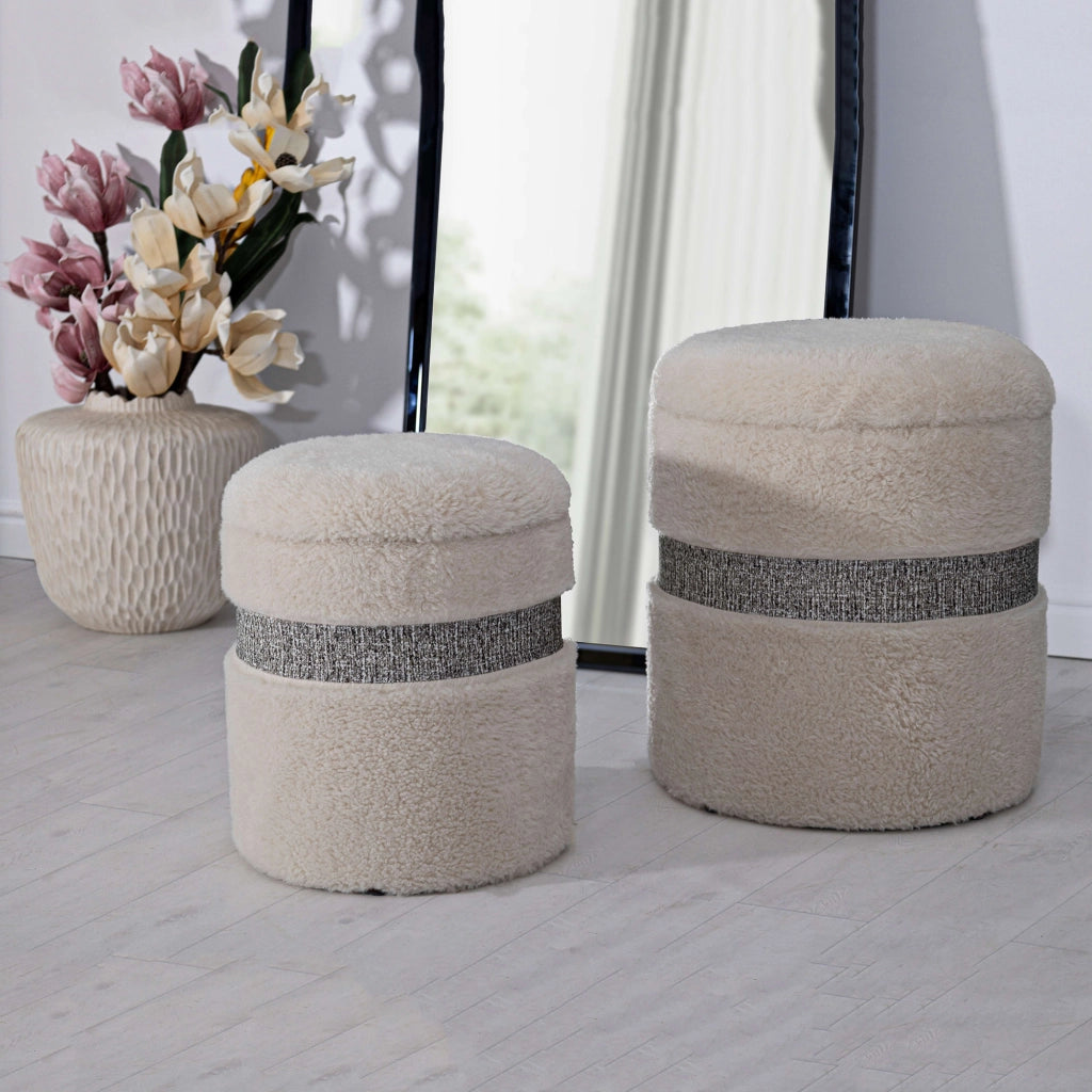 Luder, Pouf Contenitore set da 2, 40x40x47h cm Bianco Crema