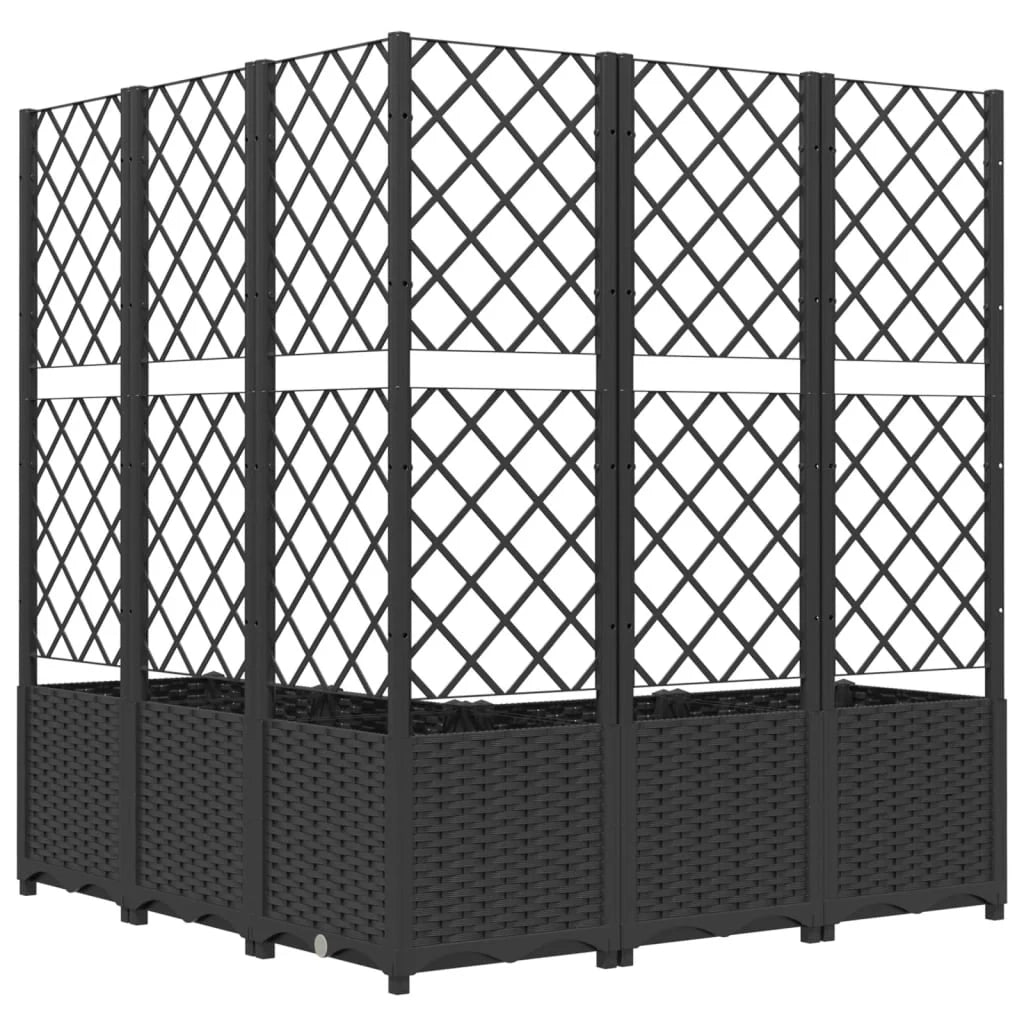 Fioriera rialzata per piante fiori patio giardino con traliccio 120 x 120 x 136 cm PP nero 02_0038229