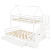 Letto a Castello 90x200 cm e 140x200 cm con 2 Cassetti e Scala Contenitore - Bianco