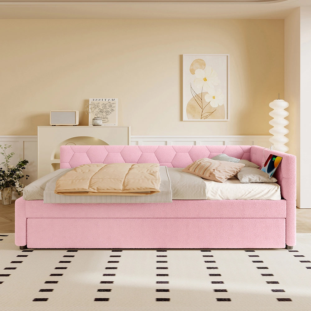 Letto giorno 90x200cm - Xylo - rosa, luce notturna, USB, divano letto
