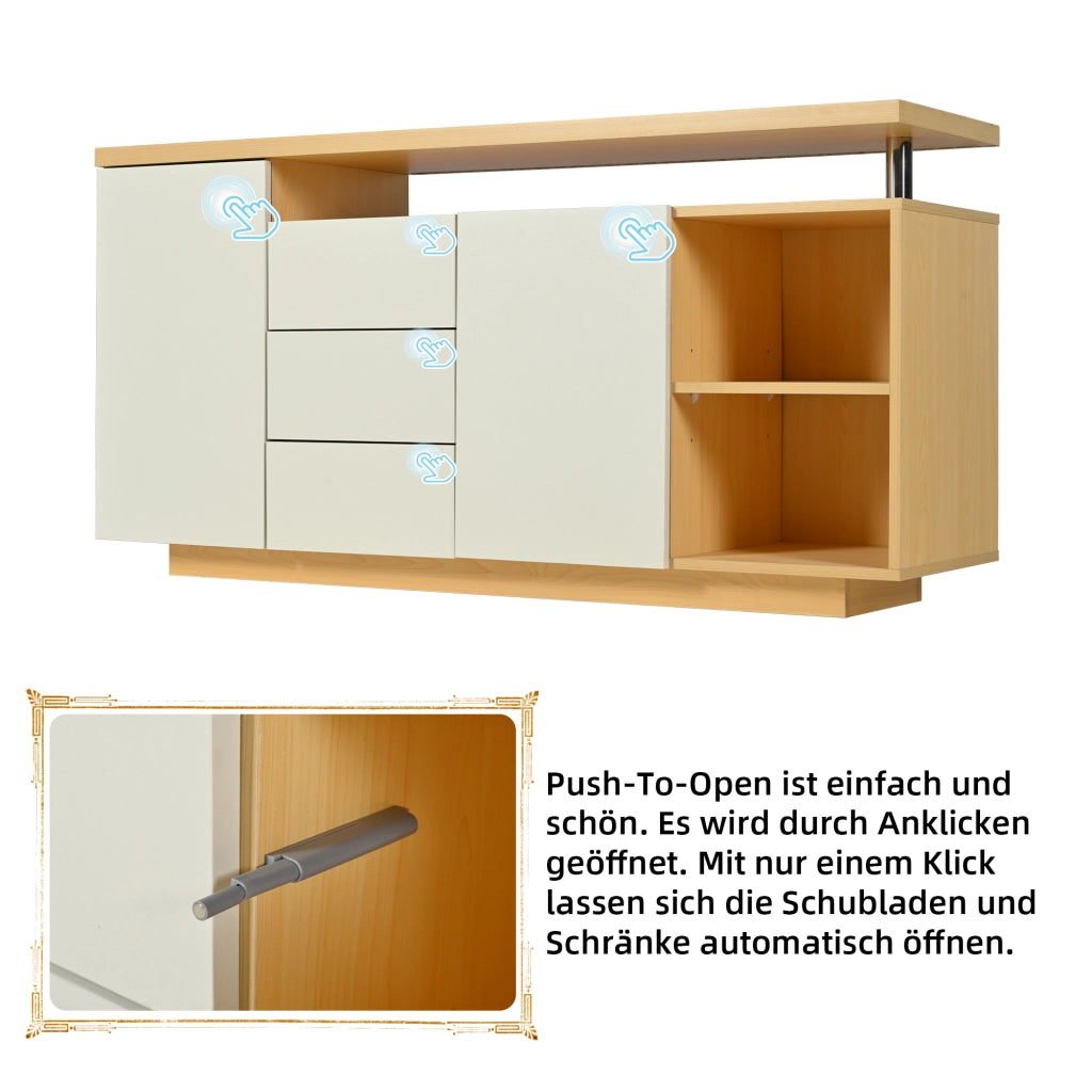 OKWISH Madia con 2 Ante, 3 Cassetti e 2 Vani Aperti, LED e Ripiani Regolabili, per Soggiorno, 140 x 40 x 70 cm