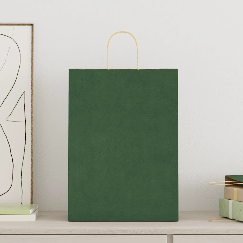vidaXL Sacchetti di Carta 250 pz con Manici Verdi 32x17x44 cm