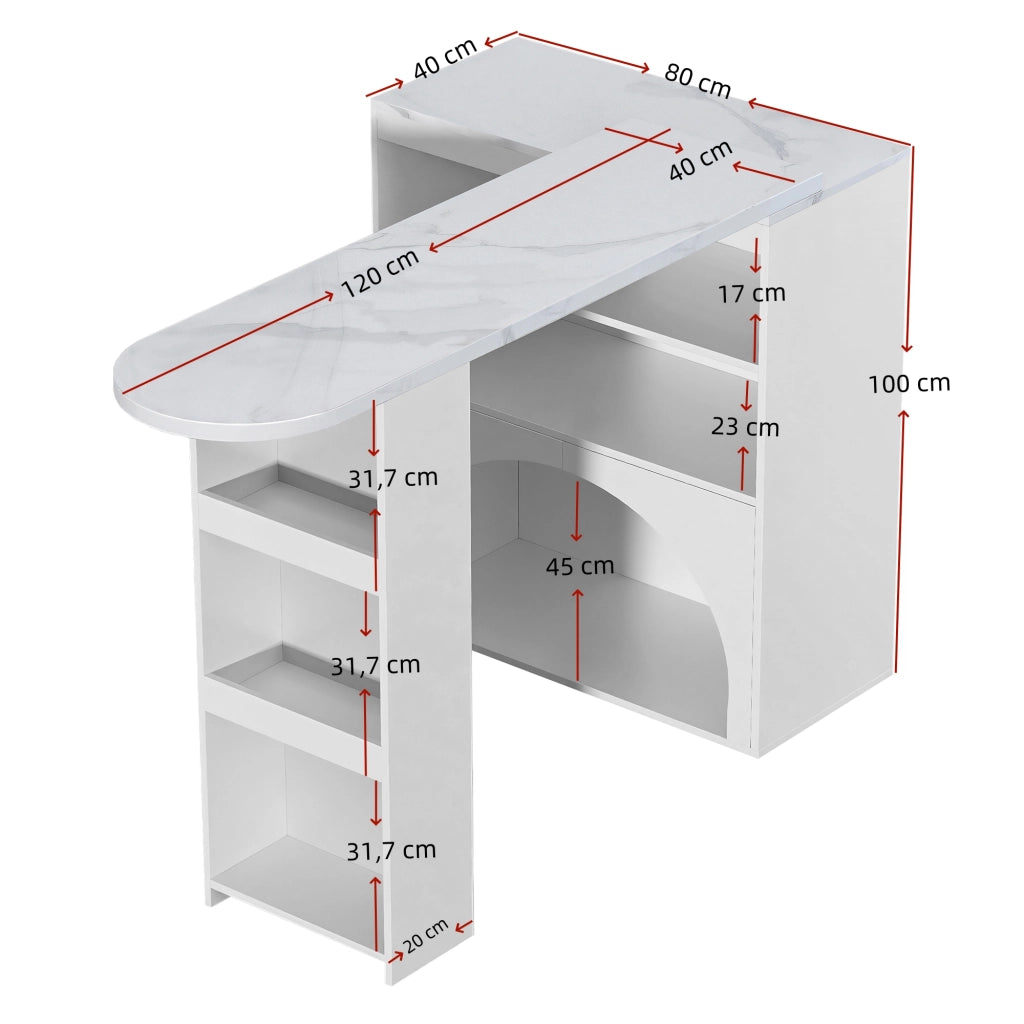 Tavolo allungabile per 2-4 persone con 2 vani aperti e spazio per animali design moderno effetto marmo in MDF bianco
