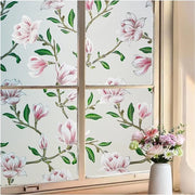 Foglia per finestre opaca - Adesiva trasparente - Fiori di magnolia - Camera da letto - Salotto - Cucina - 60 x 90 cm