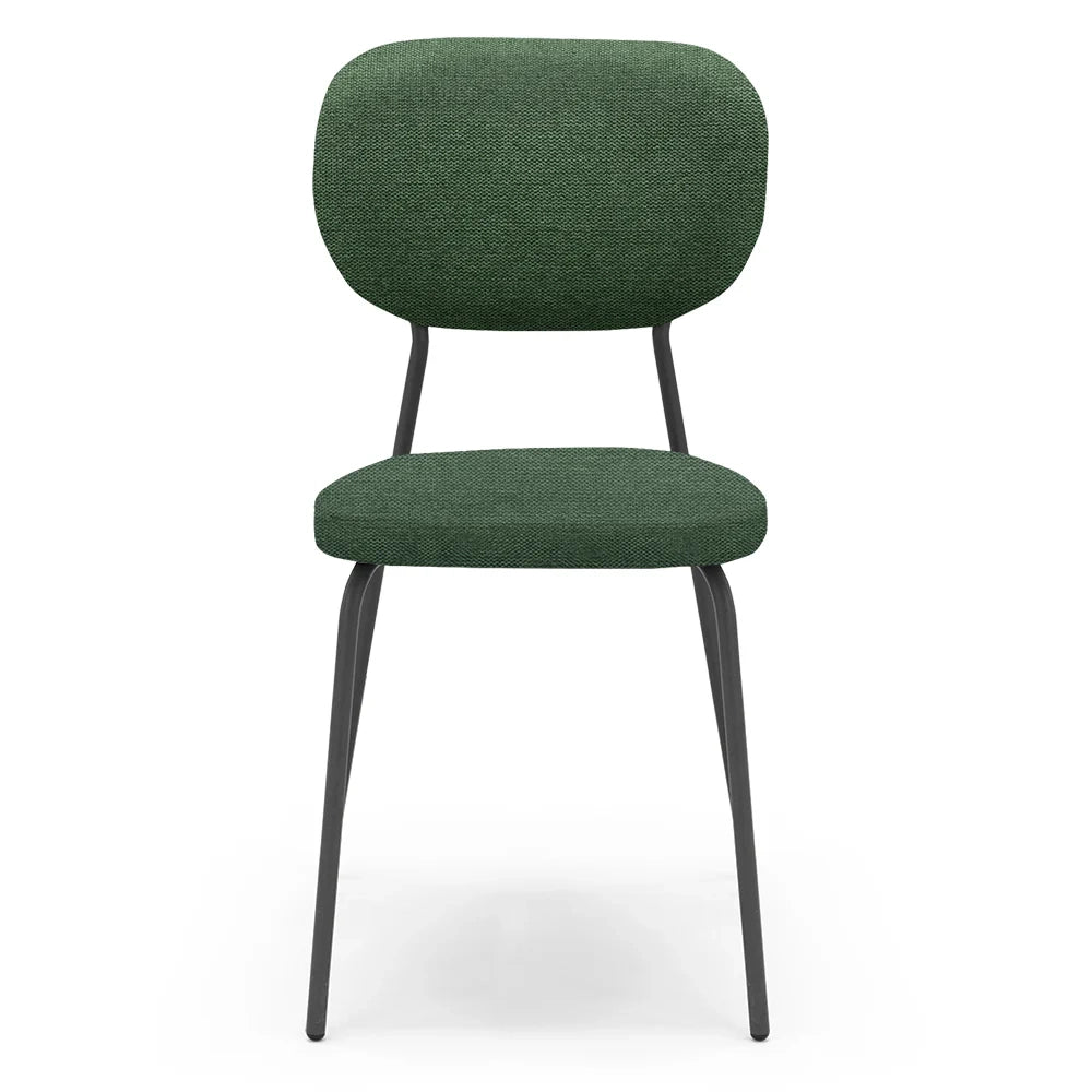 Set 2 sedie da pranzo imbottite VANESSA, 100 % MADE IN ITALY, design moderno, gambe coniche robuste in metallo, schienale e seduta rivestiti con tessuto idrorepellente strutturato colore Verde