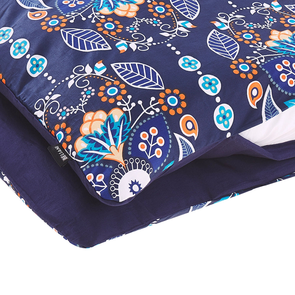 Set Copripiumino e Federa Cotone Blu Scuro 135 x 200 cm Motivo Floreale Biancheria da Letto Set Copripiumino Moderno