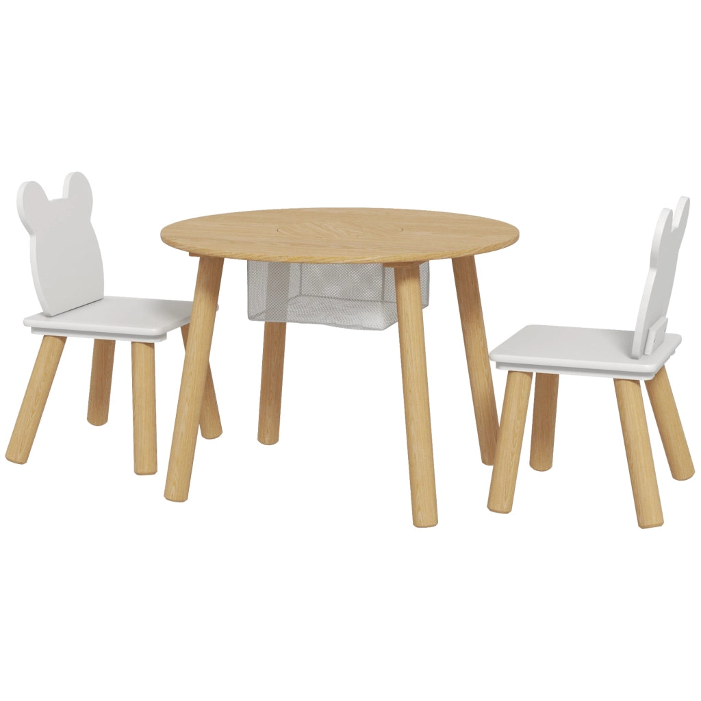 Set Tavolo e Sedie per Bambini ¨C zephmum ¨C Bianco, Legno, 3 Pezzi
