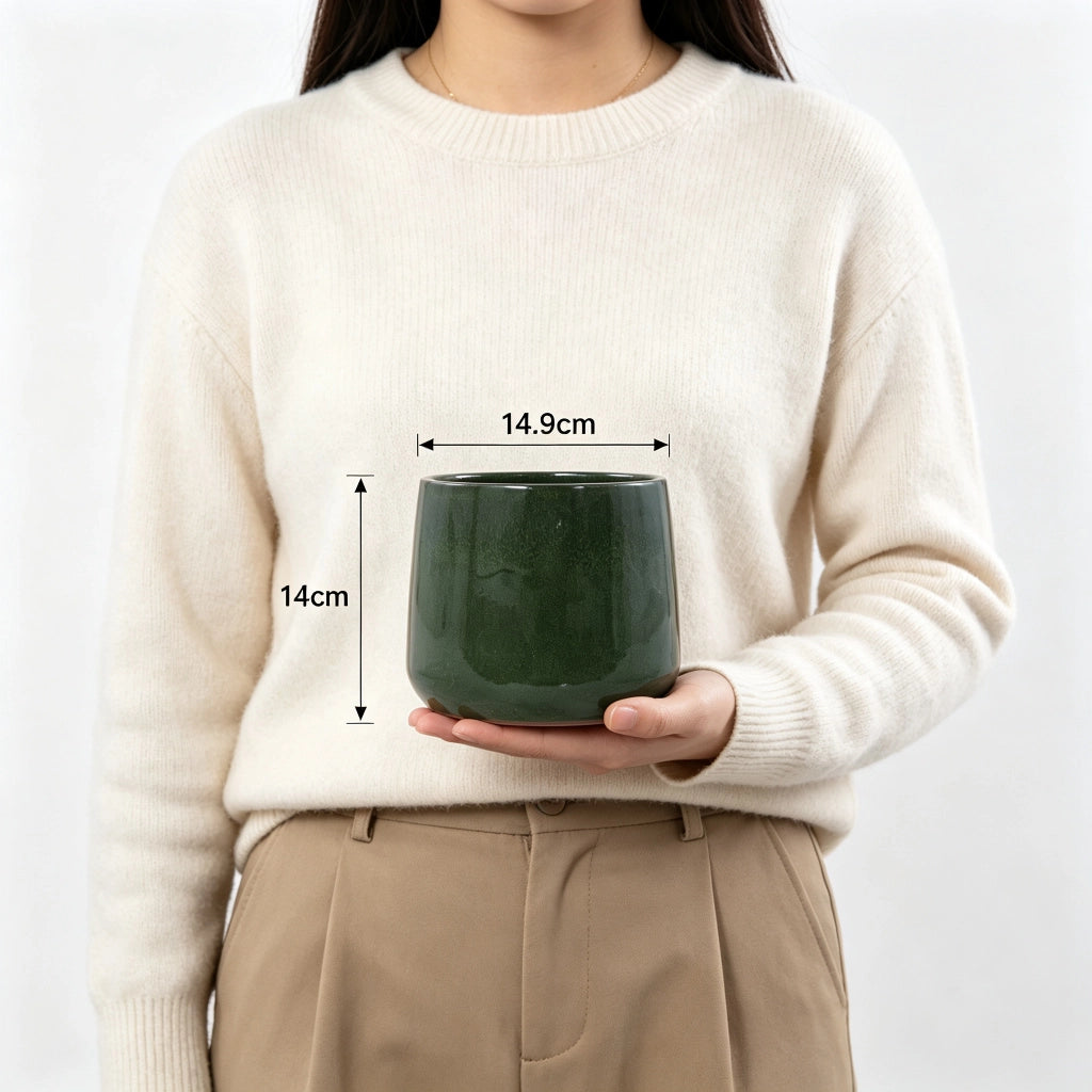 Set di 4 vasi in ceramica fatti a mano, verde antico lucido, per interno ed esterno
