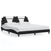 Letto matrimoniale | Letto per adulti | Giroletto Viana senza Materasso Nero e Bianco 180x200 cm in Similpelle