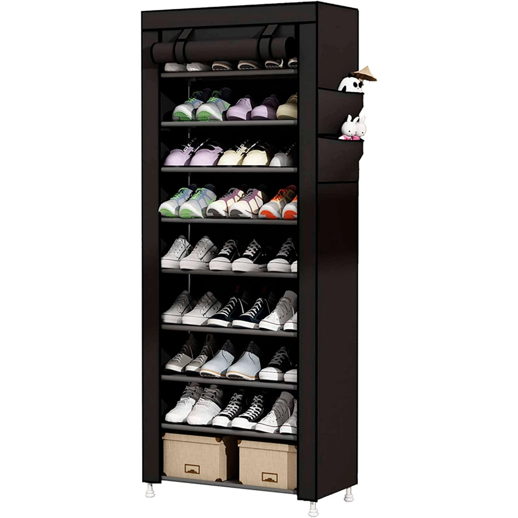 Scarpiera in Tessuto per Scarpe con Anta con Cerniera e Tasche Laterali 160x88x30cm, 27 paia. Nero