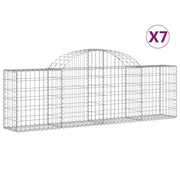 Cestini gabbioni recinzione a gabbia muro di contenimento ad arco 7 pezzi 200 x 30 x 60/80 cm ferro zincato argento 02_0041079