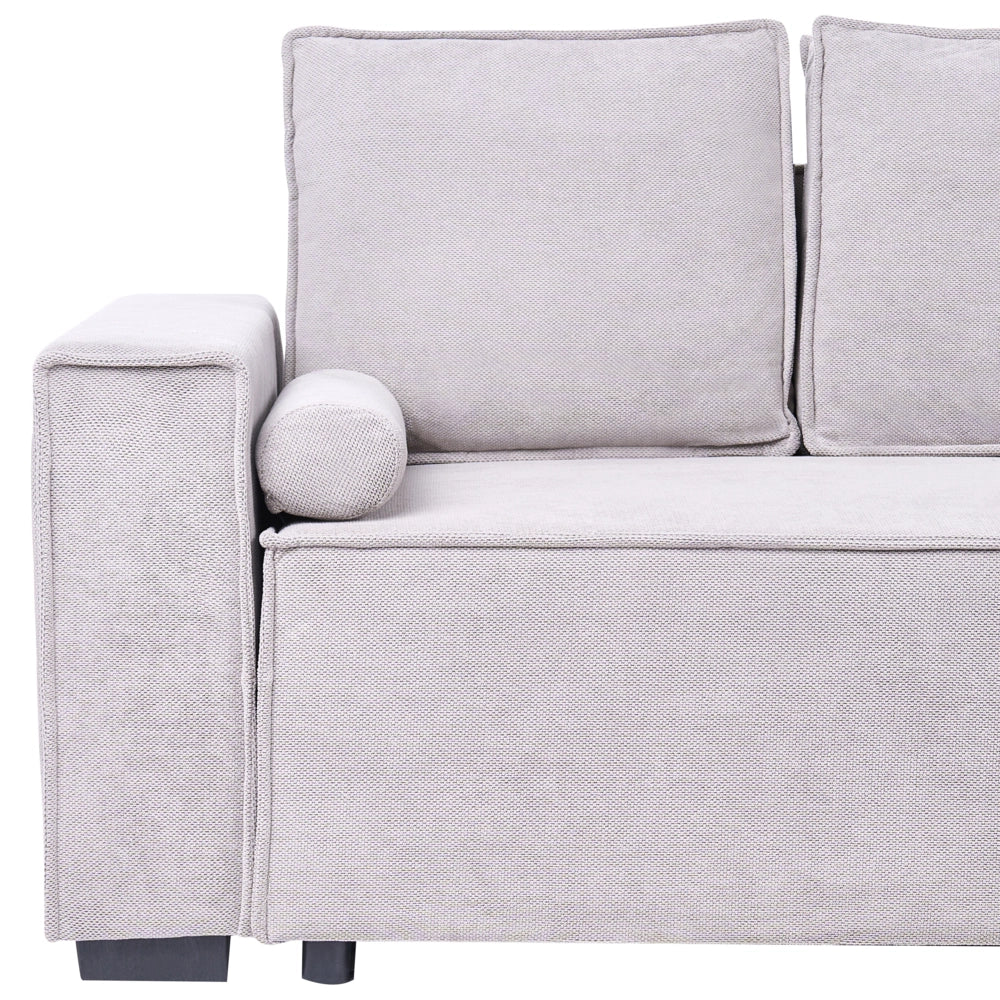 Divano letto angolare a 3 posti con rivestimento in tessuto grigio lato sinistro con braccioli contenitore reversibile stile moderno soggiorno
