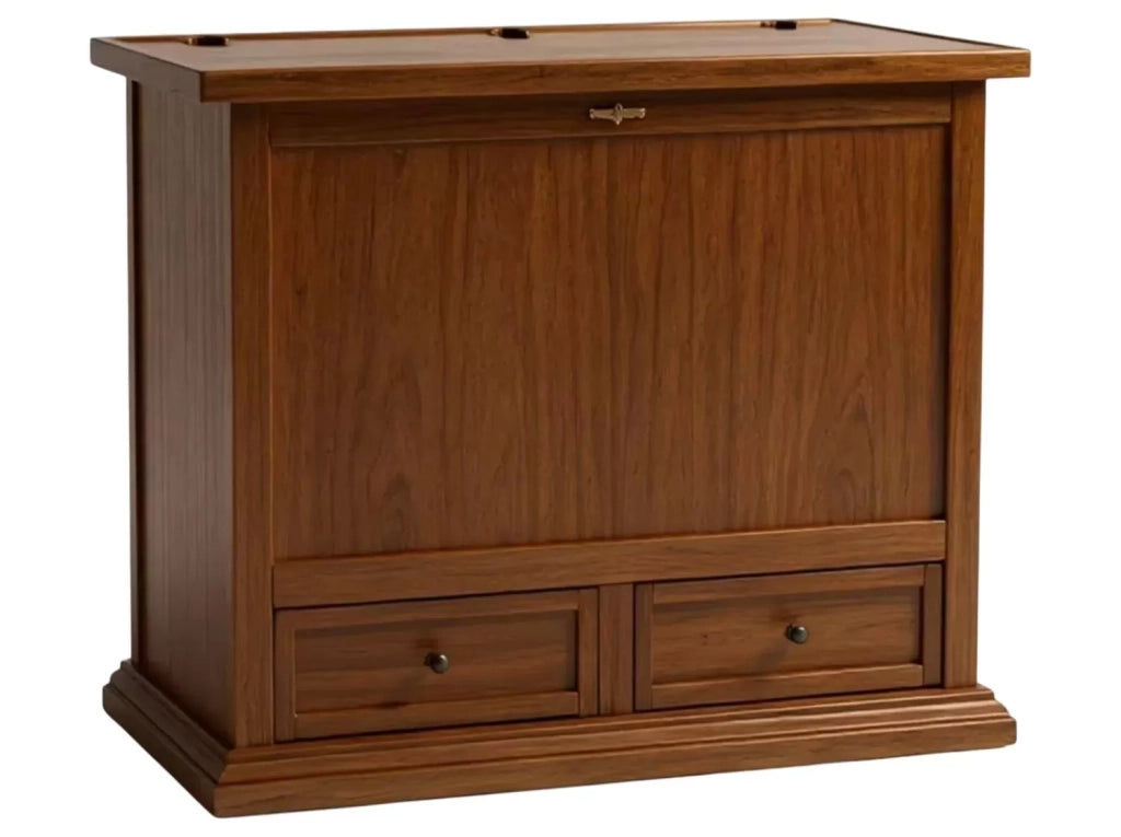 Baule 2 cassetti con ribalta in legno arte povera tinta noce 105x55x106 - Mobili 2G