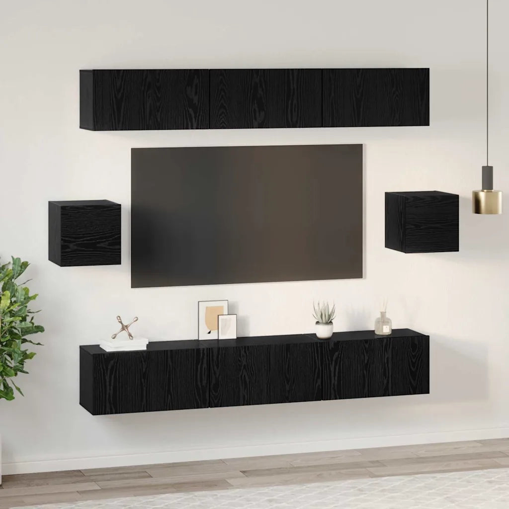 vidaXL Set mobile TV 8 pcs Rovere nero 60 x 30 x 30 cm