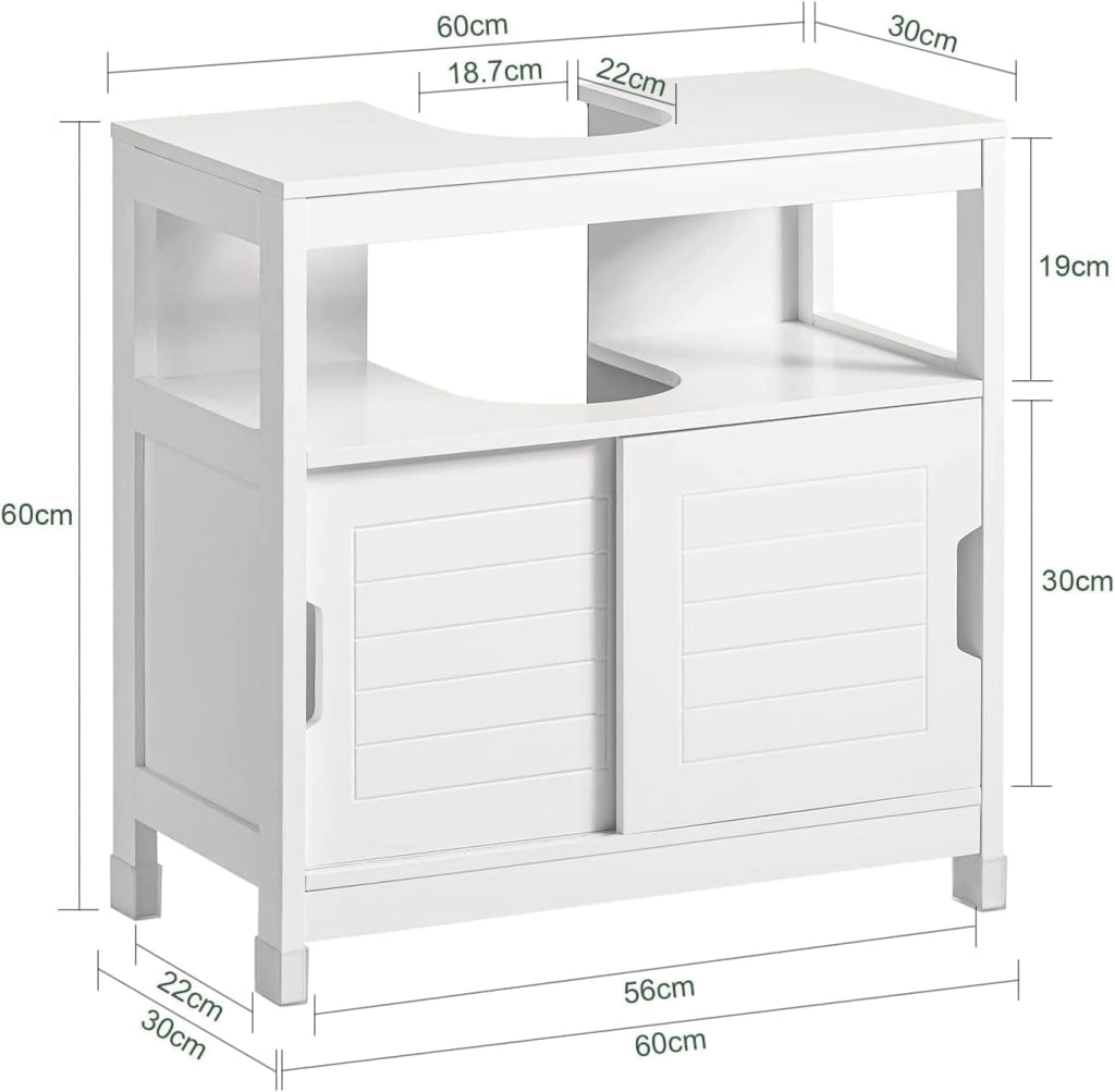 Mobiletto Bagno Salvaspazio - Armadio Salvaspazio 2 Ante Scorrevoli e Ripiano Aperto - Mobile Sottolavabo per Bagno Moderno Piccolo – Bianco, 60x30x60cm, FRG128-II-W