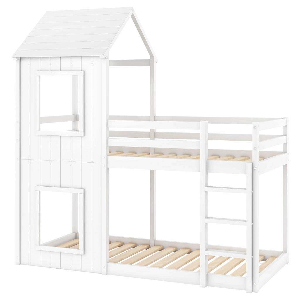 Letto a soppalco per bambini - Zephmum - 90x200 cm - Bianco - Solido, con scala e baldacchino