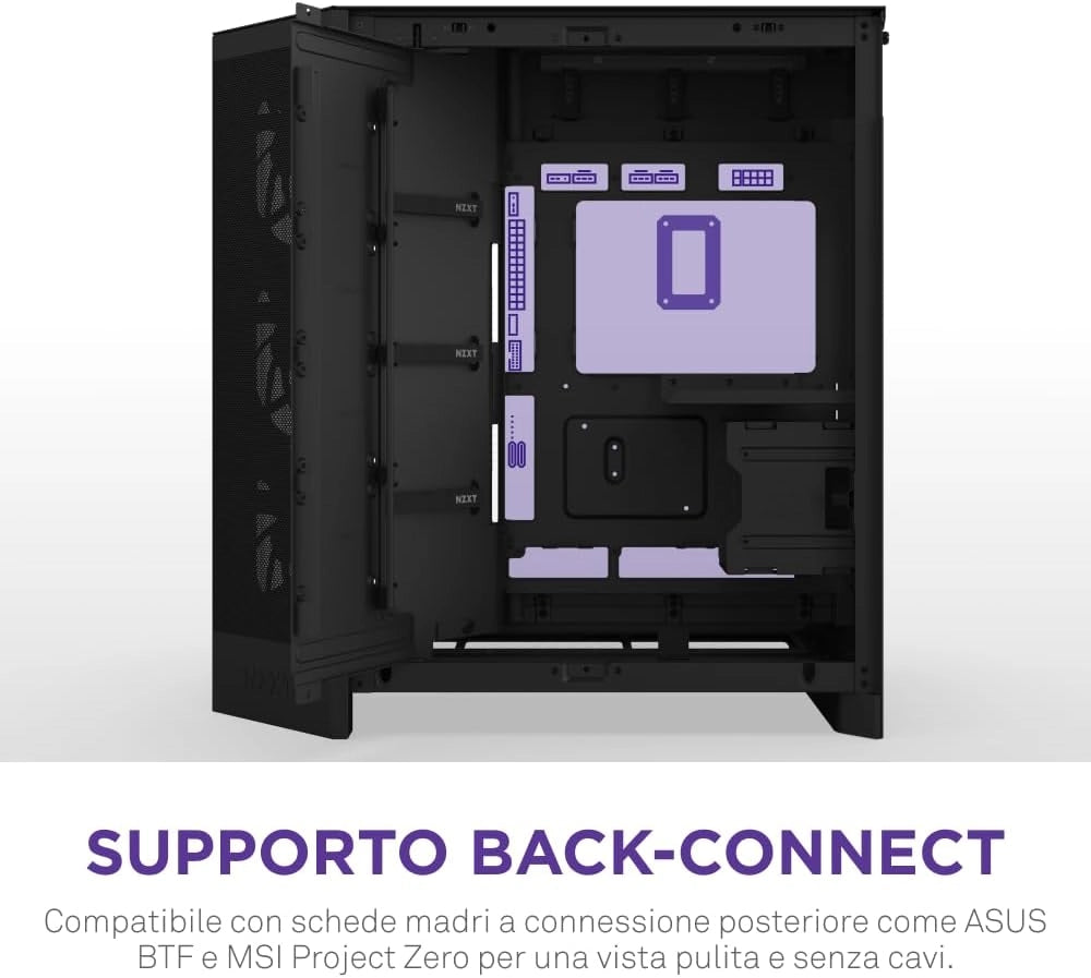 H9 Flow RGB+ (2025) – Grande Case PC ATX Mid-Tower a Doppia Camera per Flusso d'Aria – Include 7 ventole RGB (6 x 140mm, 1 x 120mm) e hub di controllo – Nero