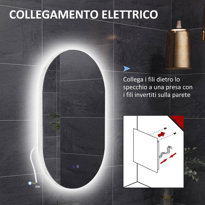 Specchio Bagno da Parete LED Antiappannamento 81x51x4,5 cm in Vetro e Alluminio Argento