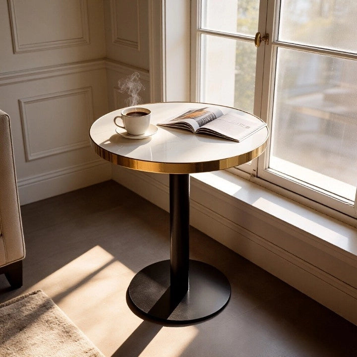 Tavolino fisso rotondo con base stabile - per soggiorno - in MDF - 75×71×23 cm - bianco