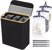 Wasverzamelbox 3 compartimenti con coperchio Wassorteersysteem Box da bucato pieghevole impermeabile Capacità 145L per famiglia Nera