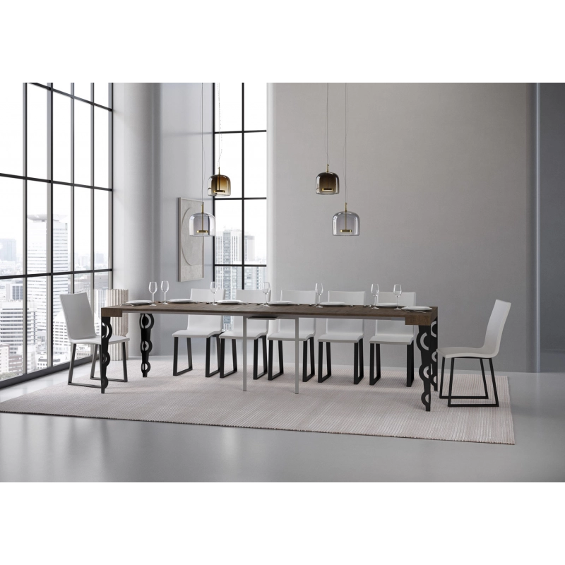 Consolle allungabile 90x40/300 cm Karamay telaio Antracite - Noce