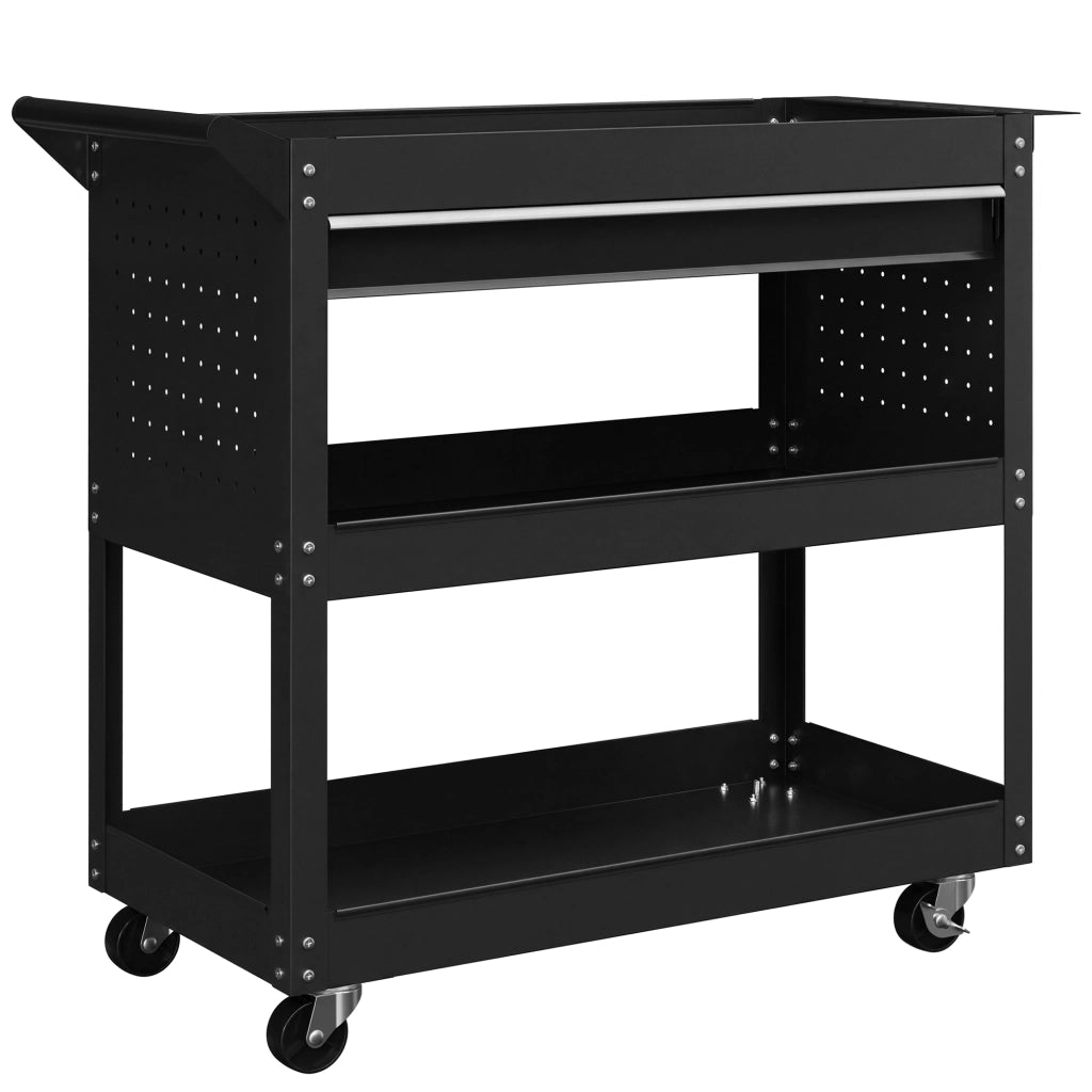 Carrello da lavoro a 3 livelli con cassetto e porta attrezzi ¨C zephmum ¨C nero 82x35x76 cm