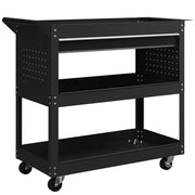 Carrello da lavoro a 3 livelli con cassetto e porta attrezzi ¨C zephmum ¨C nero 82x35x76 cm