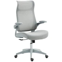 Sedia da Ufficio Ergonomica con Braccioli Regolabili, Schienale a Rete e Poggiatesta, Grigio