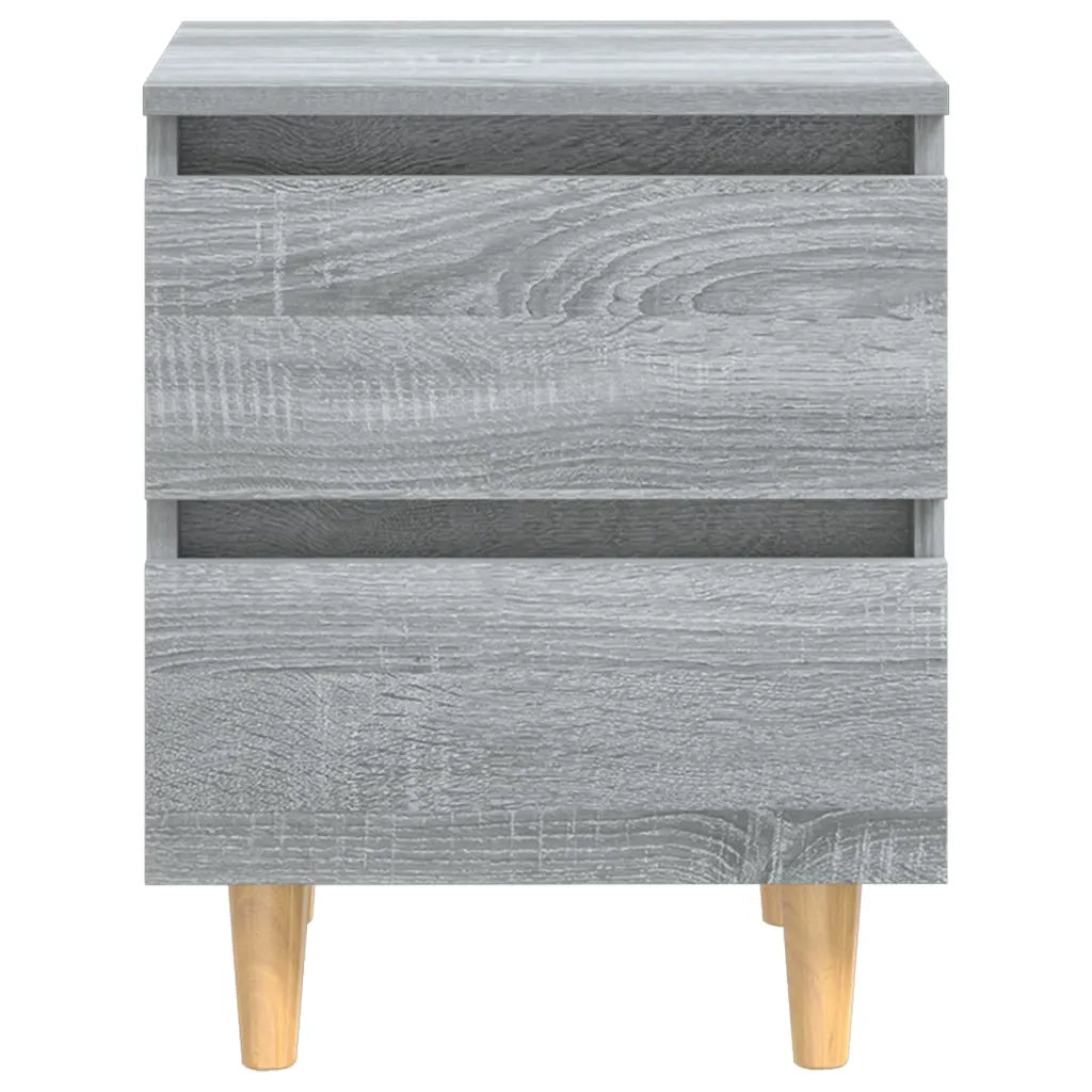 Set di 2 Comodini | Armadio da Notte | Mobiletto da notte Gambe in Legno Massello Grigio Sonoma 40x30x50 cm