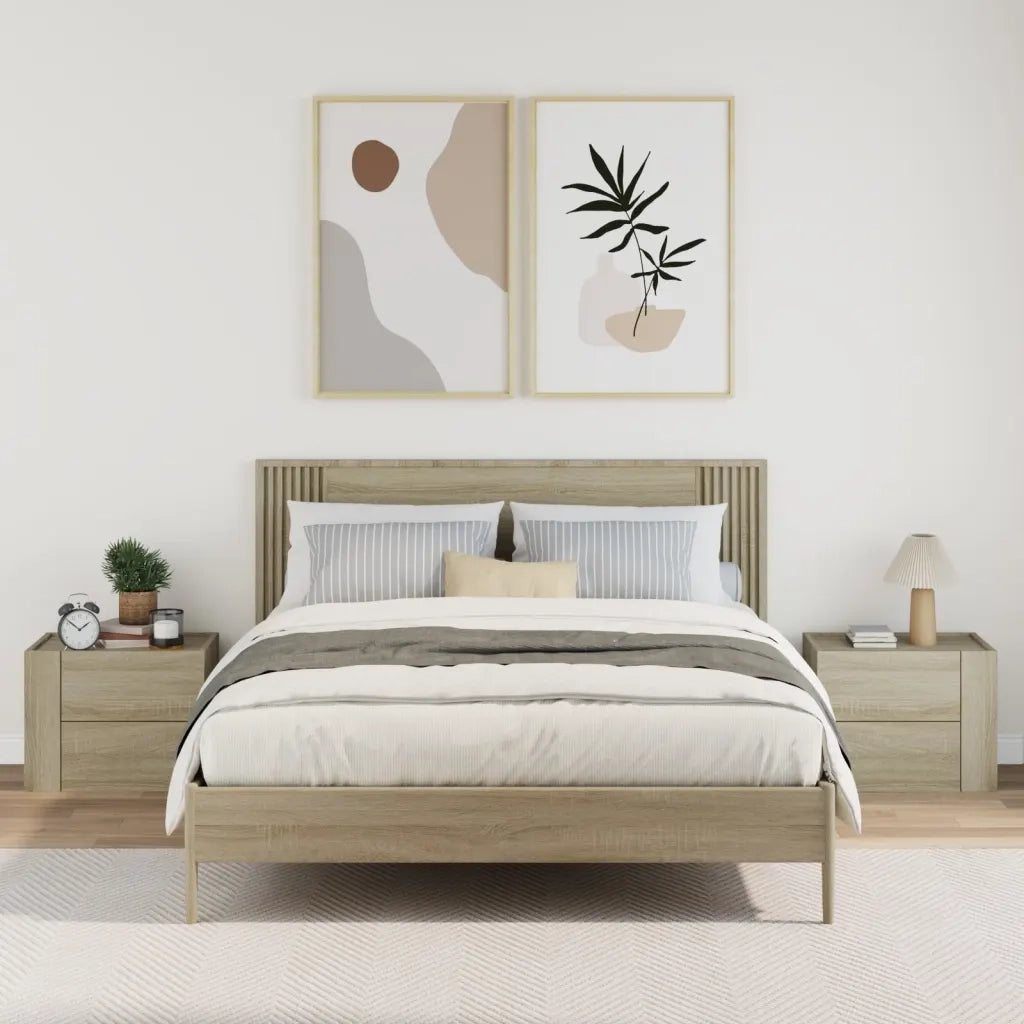 Set di 2 Comodini | Armadio da Notte | Mobiletto da notte a Muro Rovere Sonoma 45x30x35 cm