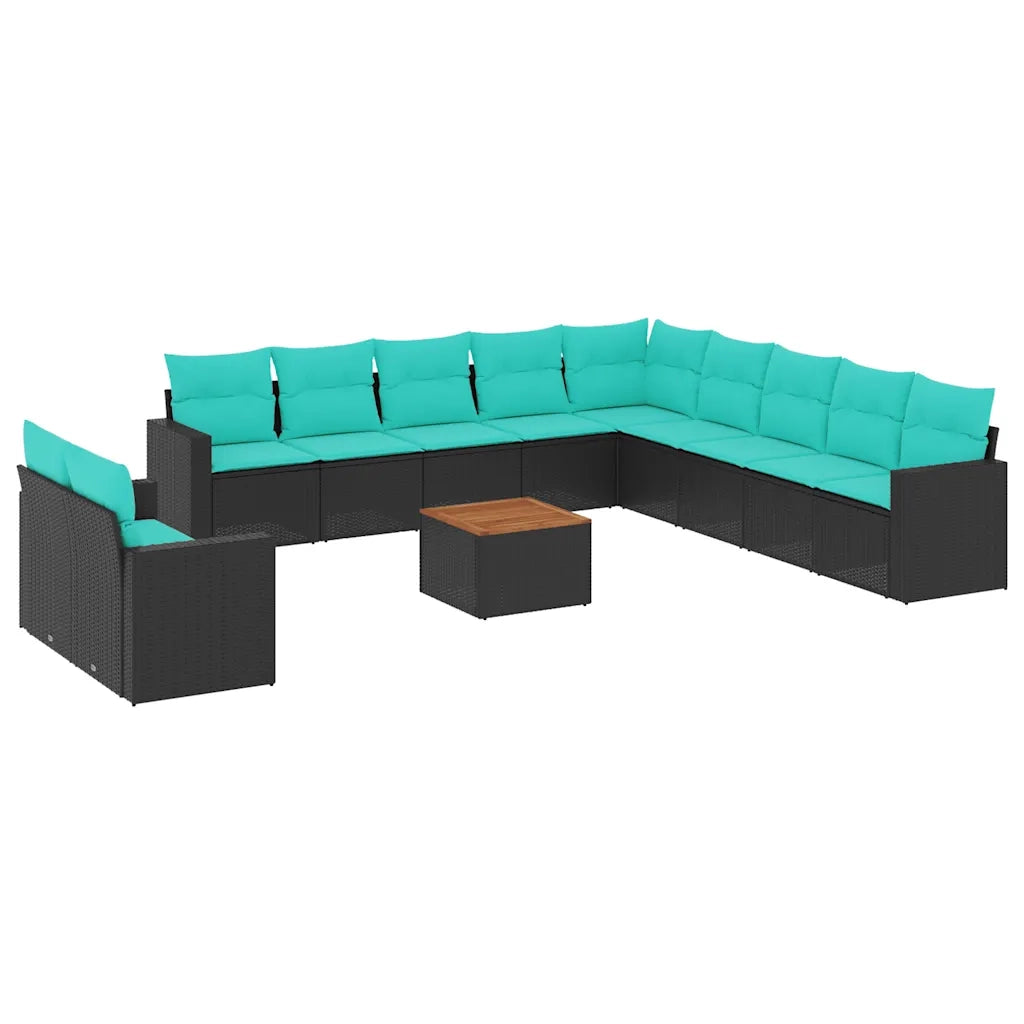 Set Divani da Giardino 12pz con Cuscini Nero in Polyrattan 3256533
