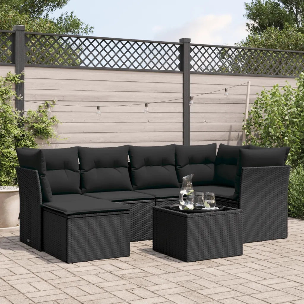 Set Divani da Giardino con Cuscini 7pz Nero Polyrattancod mxl 91105