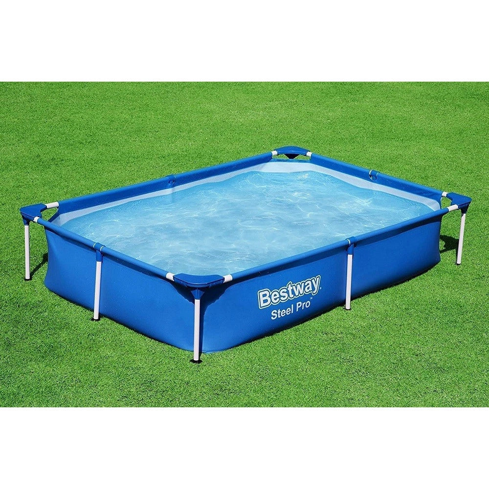 Trade Shop - Piscina Con Bordi Rettangolare 1200 Lt Fuori Terra Steel Pro 221x150x43cm 56401 -