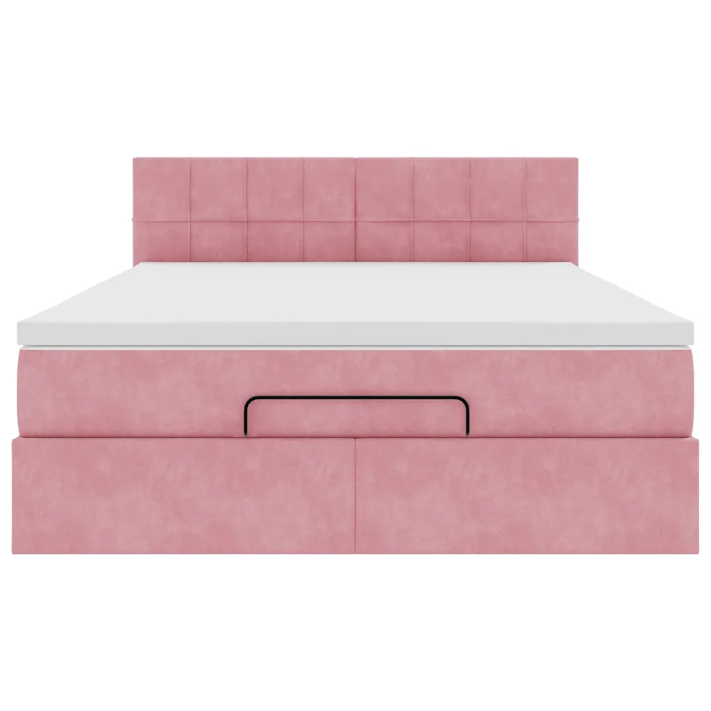 Struttura Letto Pouf con Materasso Rosa 140x200 cm in Velluto 3311782