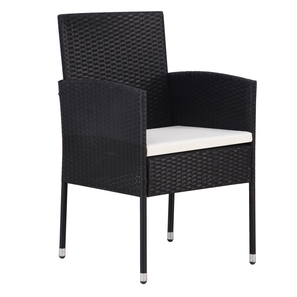 Set da pranzo da giardino 9 pezzi con cuscini in polyrattan nero