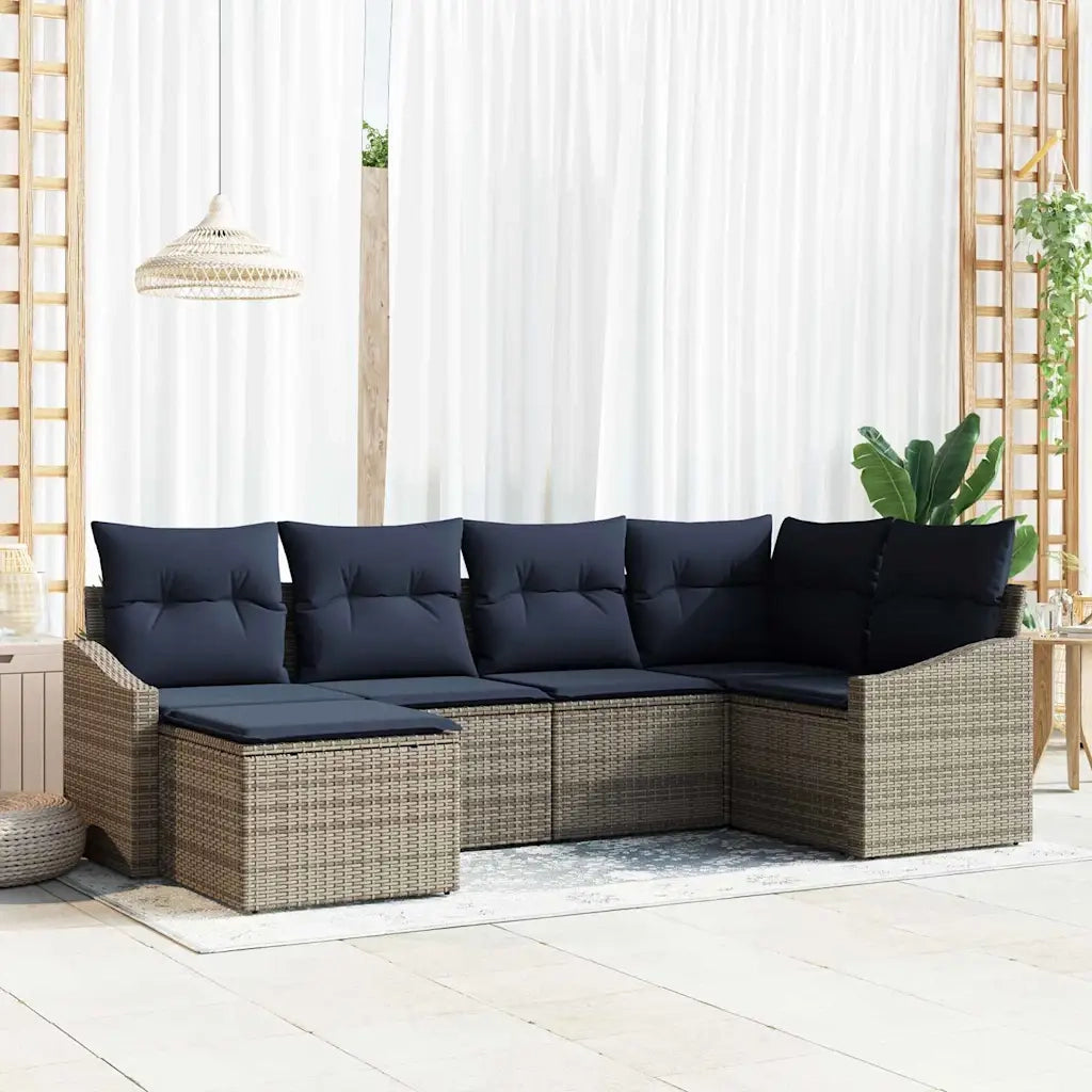 Set di divani con cuscino 6 pcs Grigio e Blu Navy polyrattan 3355464