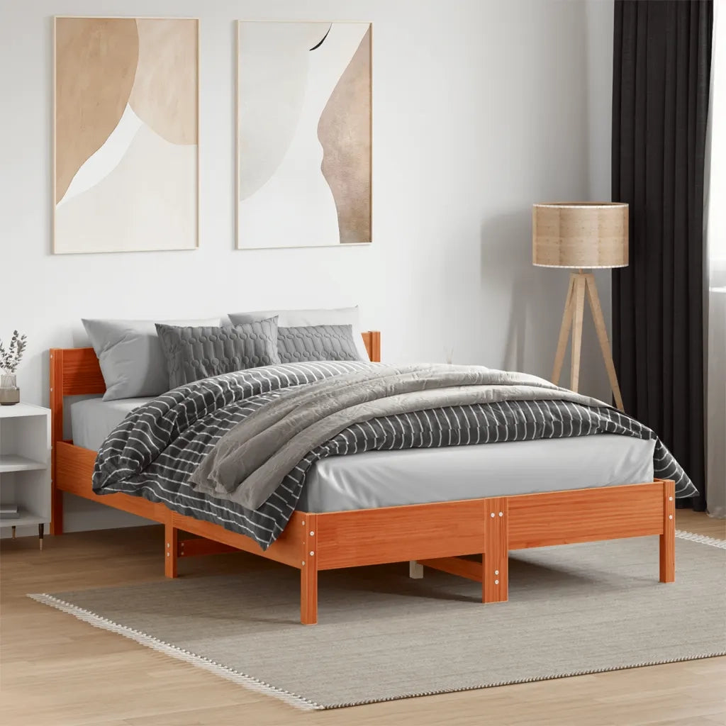 Letto senza Materasso Marrone Cera 135x190 cm in Legno di Pino 842773