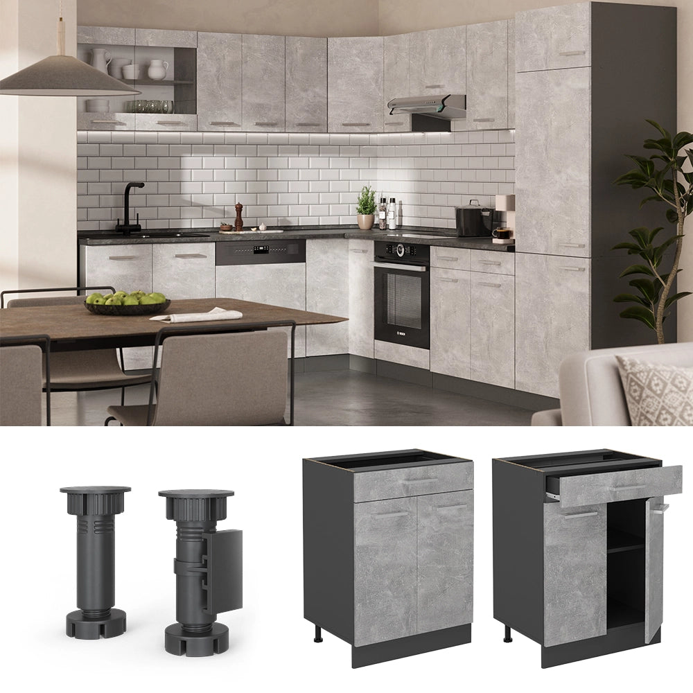 Vicco Mobiletto base per cucina Calcestruzzo 60 cm con cassetto, senza piano di lavoro