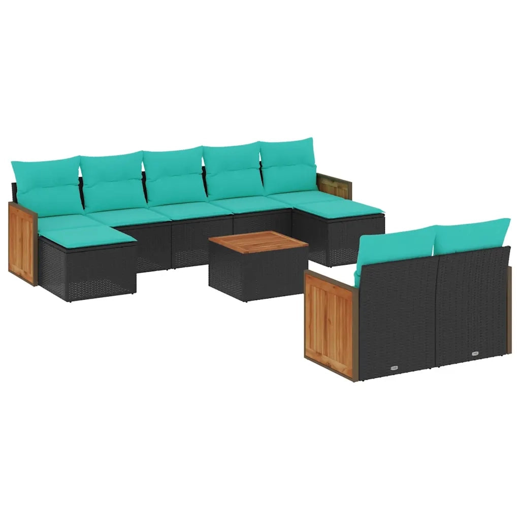 Set Divani da Giardino 10 pz con Cuscini Nero in Polyrattan 3228087