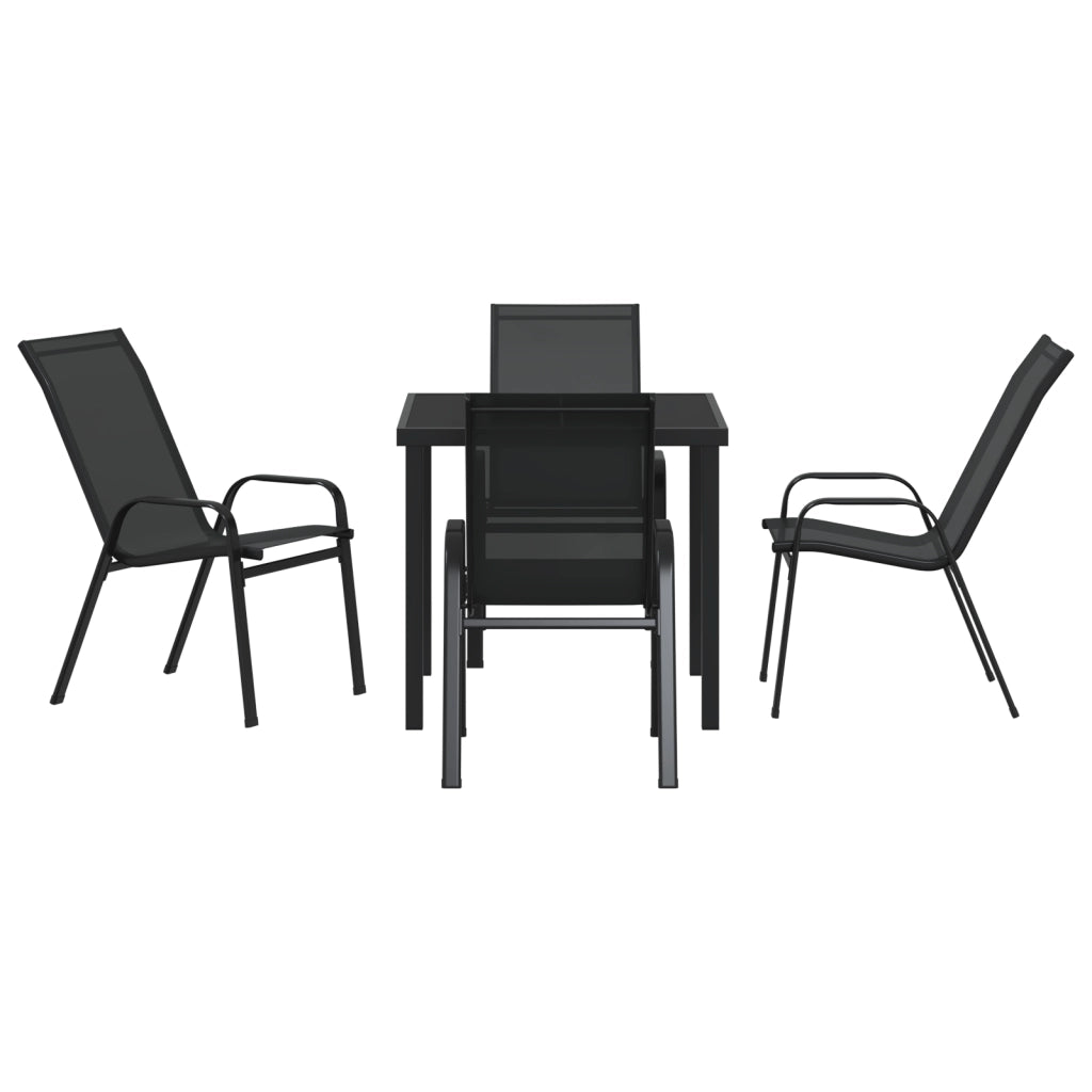 Set da Pranzo da Giardino da 5 Pezzi in Textilene Nero e Acciaio