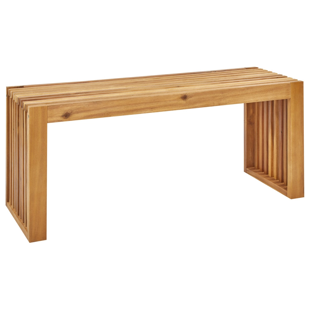 Panca da pranzo da giardino in legno chiaro di acacia a 2 posti, moderna e rustica, per esterni e interni.