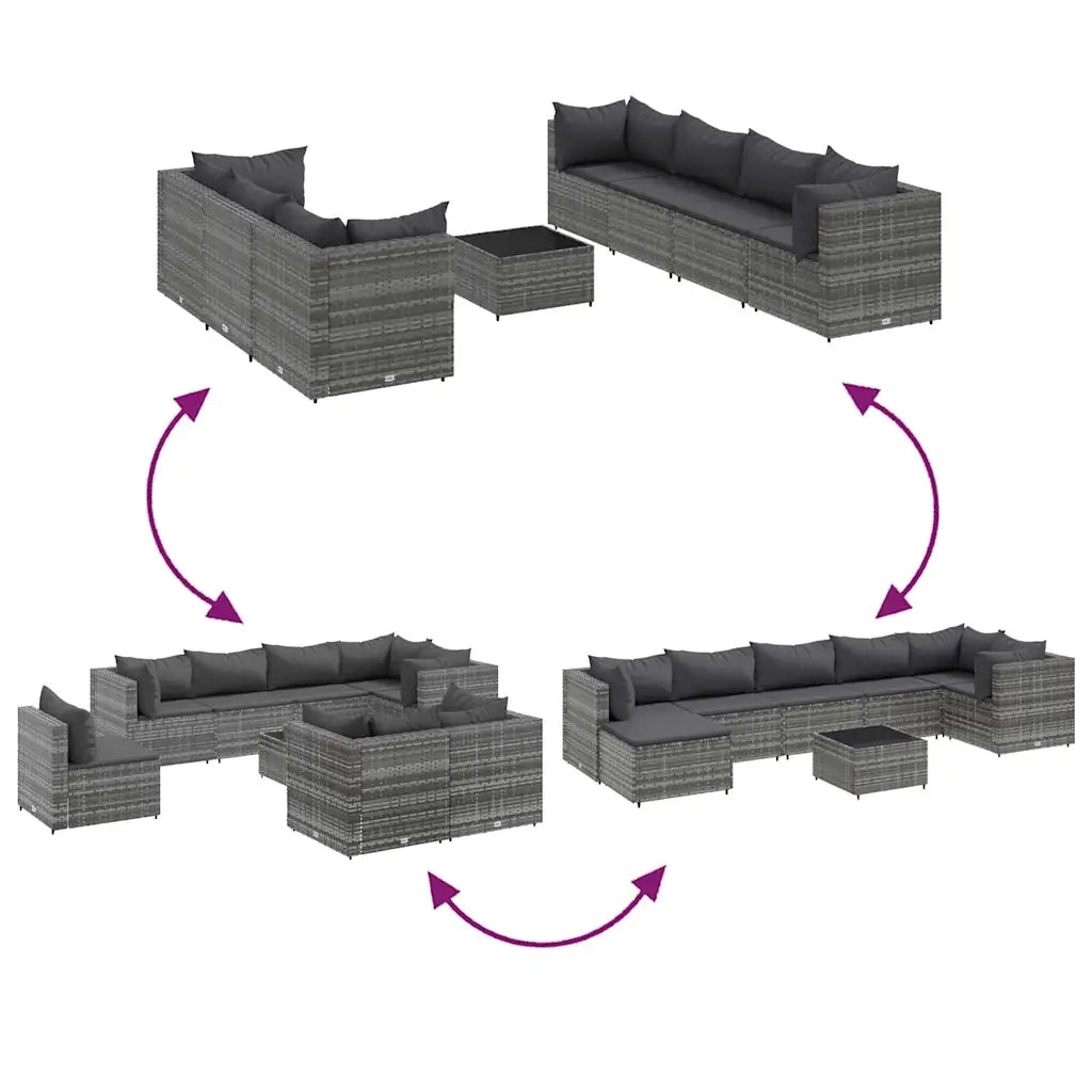 Set Divani da Giardino 8 pz con Cuscini in Polyrattan Grigio 3308234